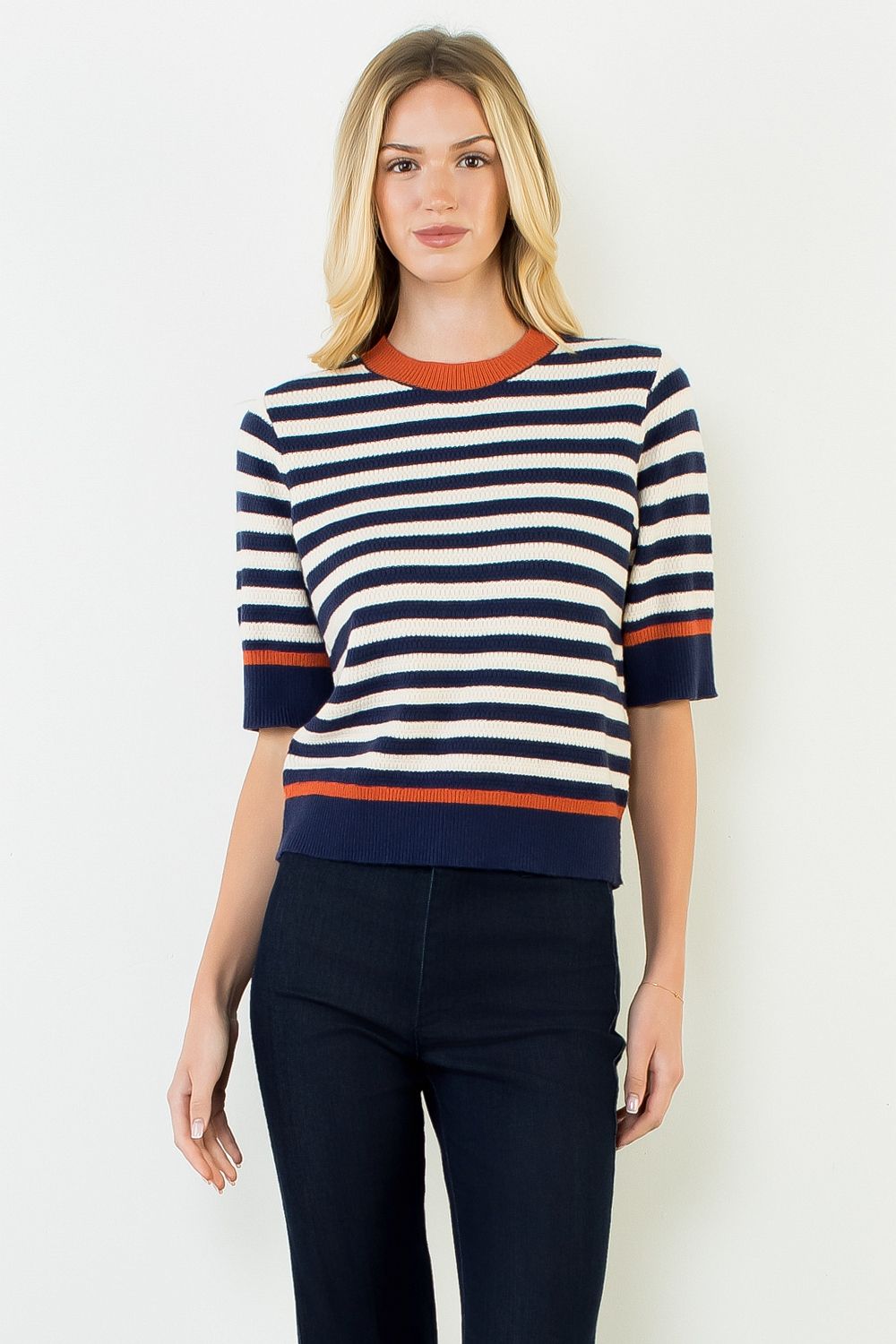 STRIPE SHORT SLEEVE SWEATER