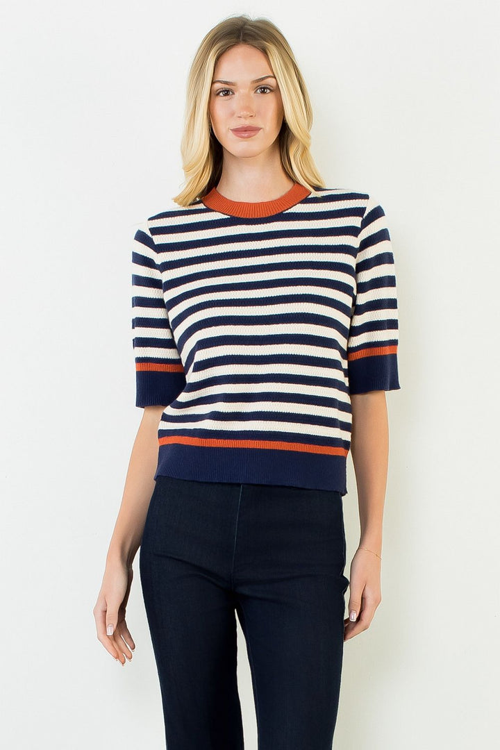 STRIPE SHORT SLEEVE SWEATER