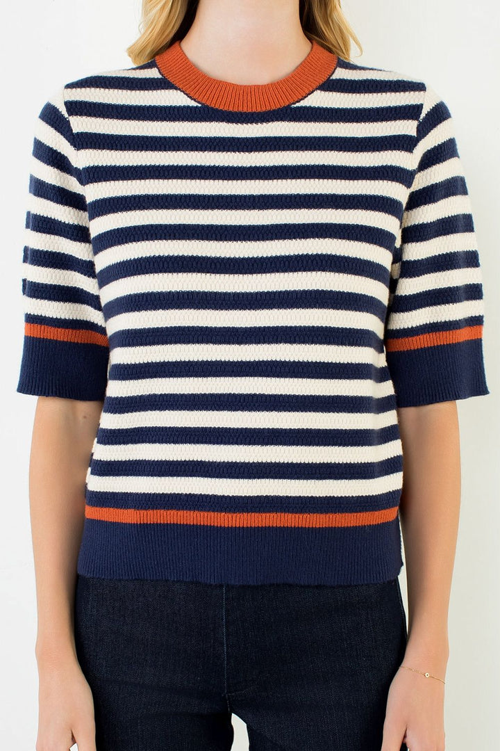 STRIPE SHORT SLEEVE SWEATER