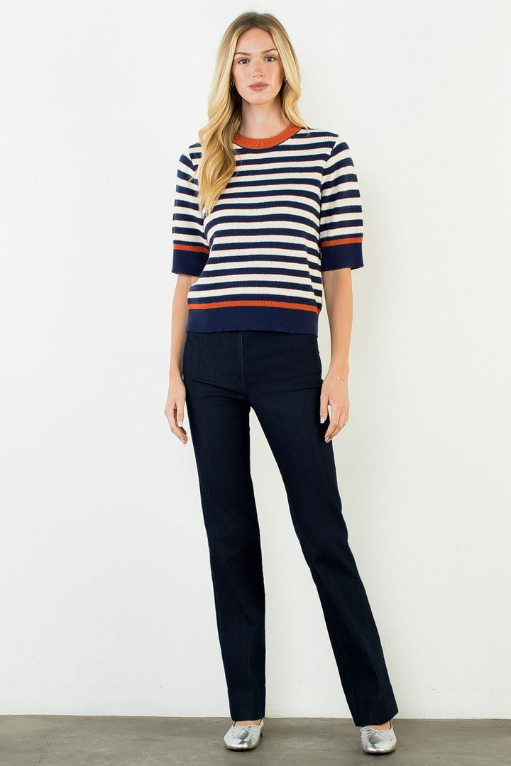 STRIPE SHORT SLEEVE SWEATER